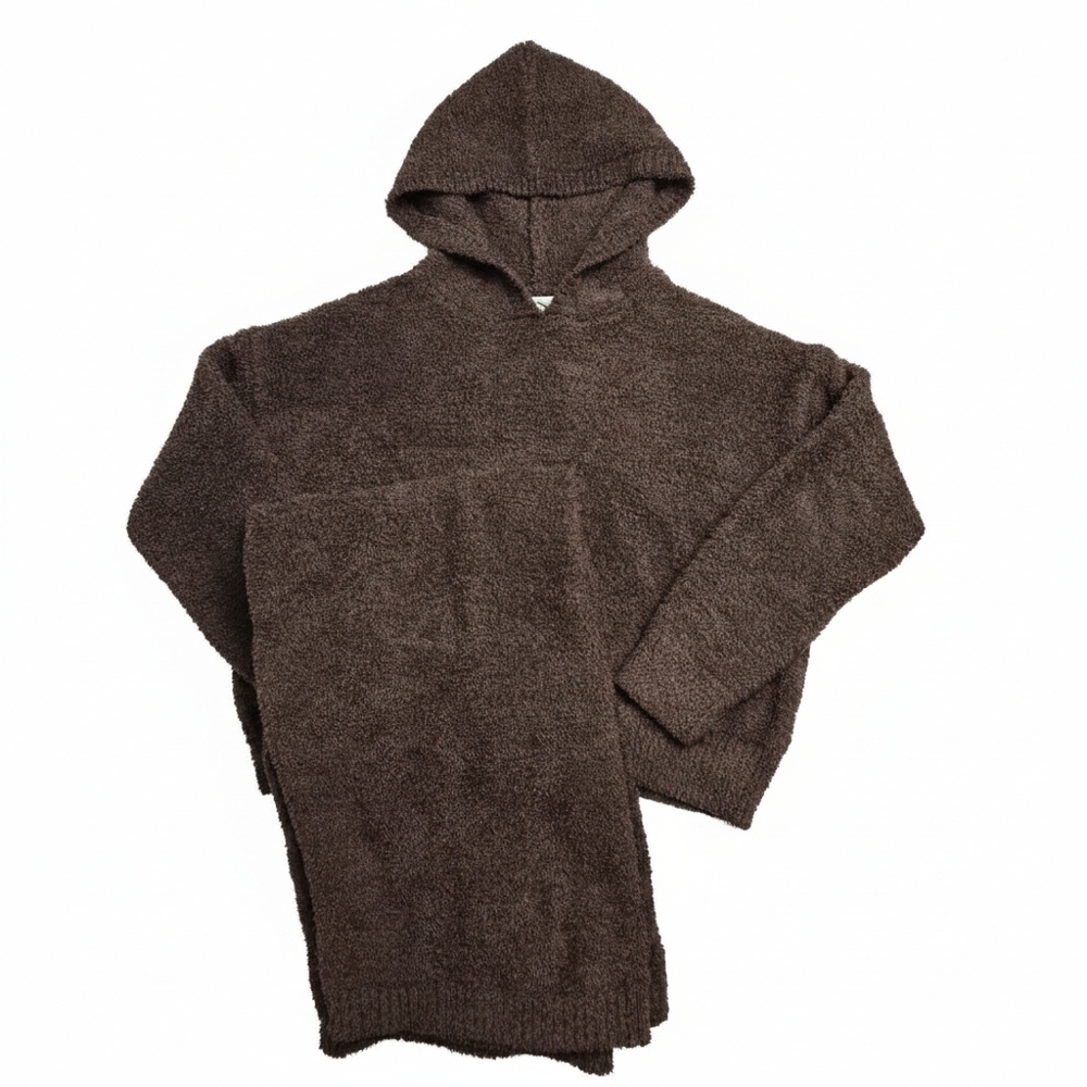 ​Happily Grey Chocolate Brown Fuzzy Popcorn Knit Lounge Set Hoodie & Wide Leg S